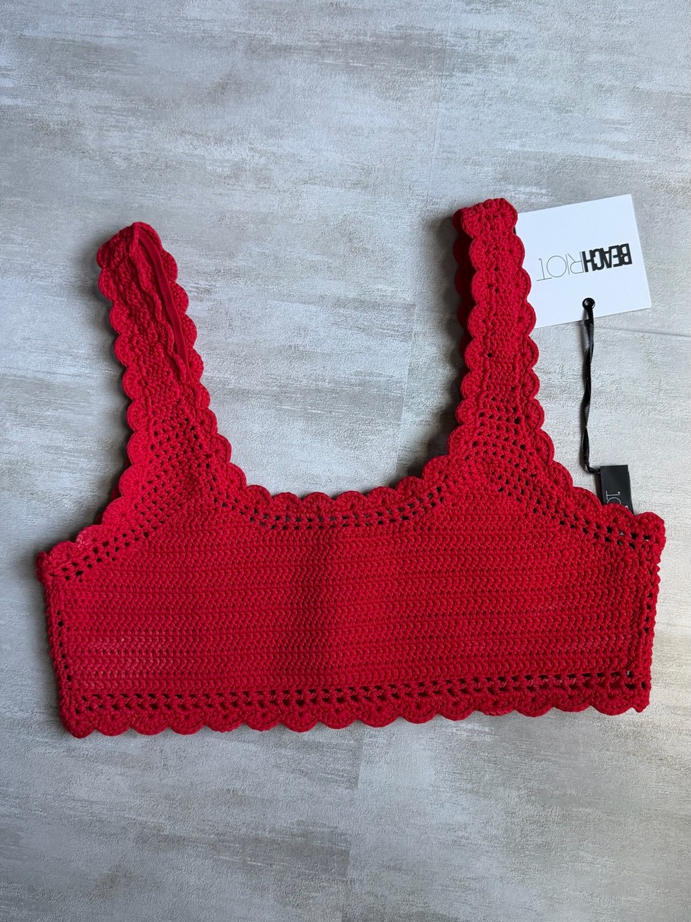 Beach Riot Andy Crochet Swim Top Red  Bikini Top Sz L NWT $138 - Picture 6 of 8